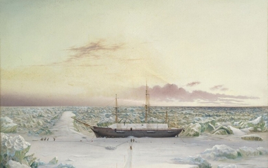 J. Hamer (19th Century), H.M.S. "Alert" about to winter off Floeberg beach in the Polar Sea in October 1875. Latitude 82'. 27'. - North.