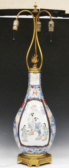 JAPANESE PAINTED PORCELAIN VASE, CONVERTED LAMP