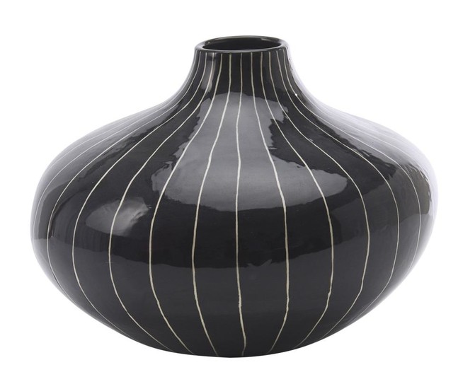 JILL SYMES CHARCOAL STRIPED ROUND VASE