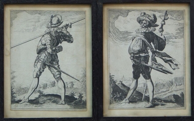 Jacob Gheyn, Dutch c.1565-1629- Illustrations from the Exercise of Armes; copper engravings on laid paper, two, ea. 14 x 11 cm (2)