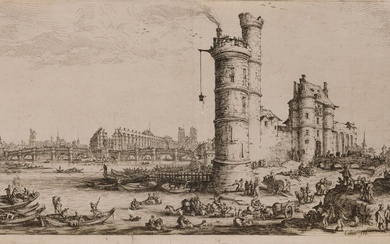 Jacques Callot (1592-1635) Vue du Pont Neuf et de la tour de Nesle. Vers 1630....