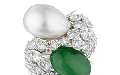 Jadeite Jade and South Sea Baroque Cultured Pearl