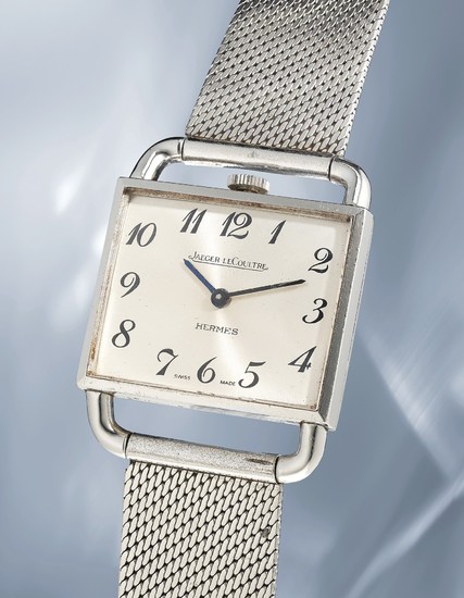Jaeger Le Coultre, Ref. 9021.42 An unusual and elegant stainless steel squared shaped wristwatch with bracelet