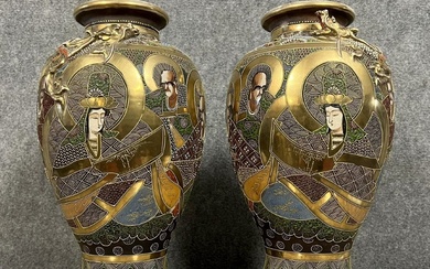 Japon Vers 1880 : Superbe Paire De Grands Vases En Porcelaine De Satsuma