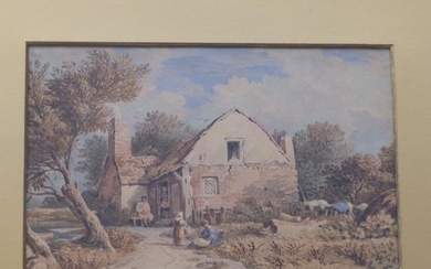 John Varley (1778-1842) - watercolour - Cottage scene -...