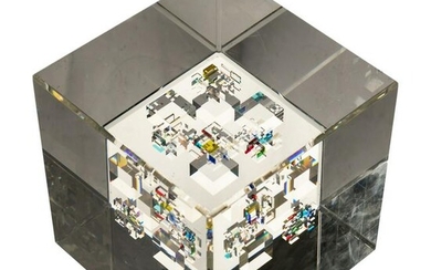 Jon Kuhn (b. 1949) Modern Art Glass Cube Sculpture
