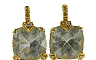 Judith Ripka 18k Gold Diamond Quartz Earrings