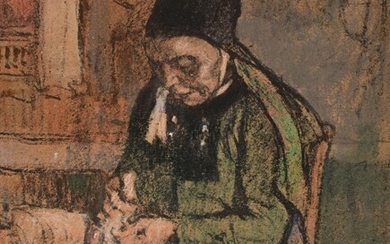 Jules ADLER (1865-1952) "La fileuse du Faouët" pastel sbd 30x24