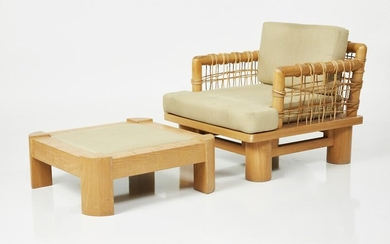 Karl Springer, 'Dowelwood' Chair and Ottoman (2)