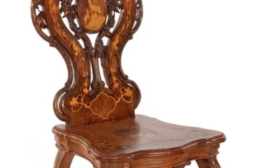 (-), Classic walnut chair with beautiful stitching and...