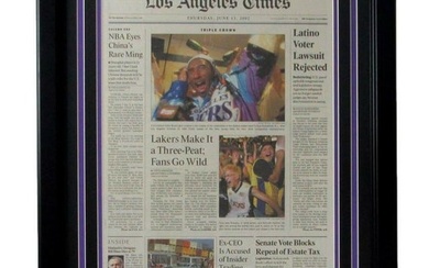 LA Lakers 2001-02 NBA Champs Los Angeles Times Newspaper Framed 166334