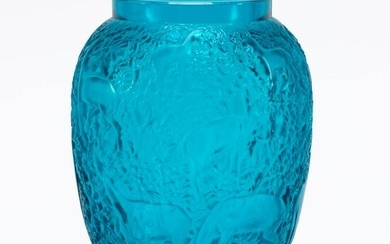 LALIQUE "BICHES" BLUE-TURQUOISE GLASS VASE