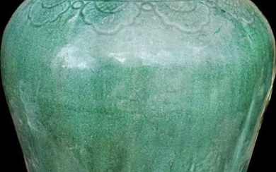 LARGE CHINESE MARTABAN JAR GREEN GLAZE early XX century 27 inches High