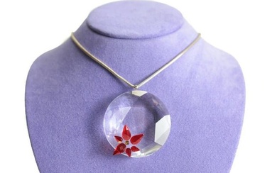 LARGE Swarovski Crystal Pendant with Sterling Silver chain. Faced round