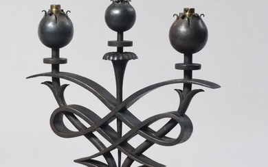 LASZLO KATONA (1850-1933) Wrought iron lamp with black...