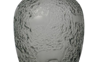 Lalique "Biches" Deer Smokey Gray Crystal Vase