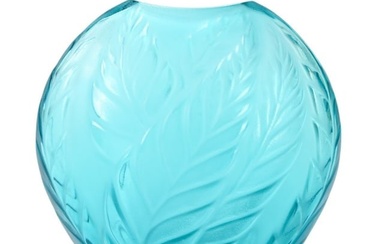 Lalique Filicaria Turquoise Crystal Vase in Box