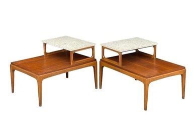 Lane Danish Style Travertine Side Tables - Pair