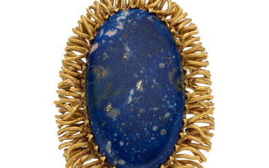 Lapis Lazuli, Gold Brooch The pendant-brooch features an oval-shaped...