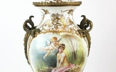 Large 19th C. French Sevres Porcelain & Bronze Vase w/