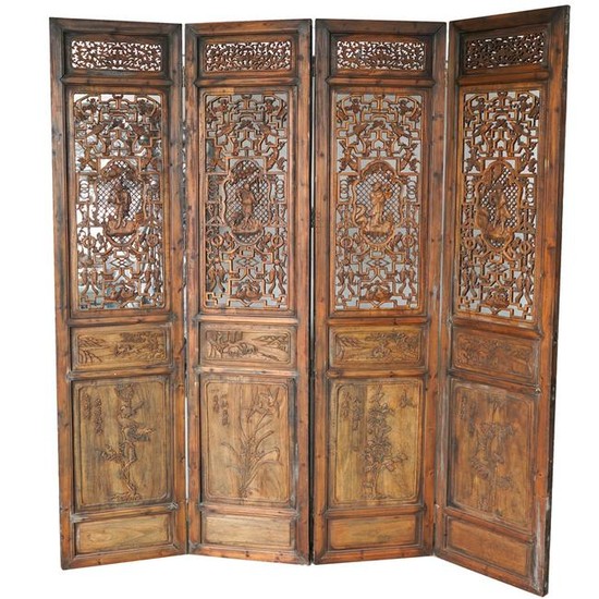 Large Chinese Carved Wood Screen