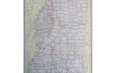 Large Original Antique Map of Mississippi, USA, C.1900...