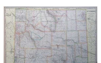 Large Original Antique Map of Wyoming, Usa, C.1900...