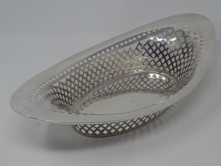 Large Silver Bread Basket of Oval Pierced Form, Measuring 32...