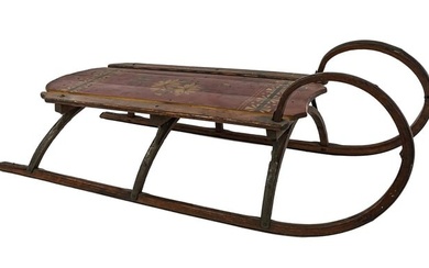 Late 19th c Paint Decorated Wooden Sled