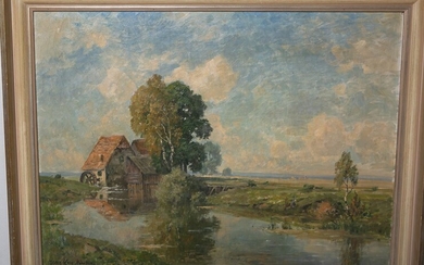 Leu, Oskar (1864 - 1942), Kirchdorf am Altwasser, huile/noir, signature à gauche, env. 60 x...