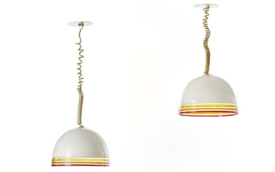 Leucos Pair of suspension lamps in latttimo glass