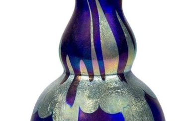 Loetz (Austrian), an iridescent Phaenomen double-gourd glass vase, 1899, pattern number PN 1/8050, ground out pontil, Blue glass body, with silvery-blue decoration, 11.5 cm high, Property from a private collection, Literature: Neue Galerie Museum...