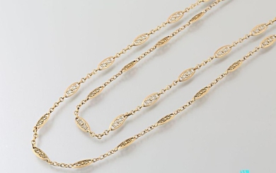 Long necklace in yellow gold 750 thousandths, filigree...