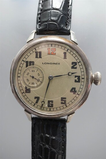 Longines EFCO German 800-Silver Case Pocket Watch Converted Wristwatch With an Alligator Strap, D: 42 mm dial (5026421)
