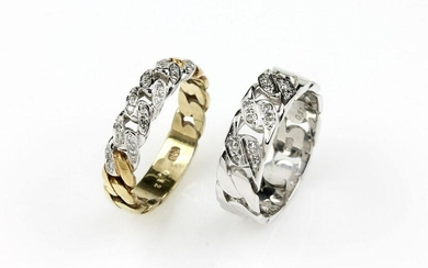 Lot 2 14 kt gold rings with diamonds