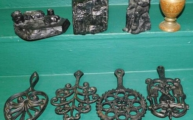 Lot of Coal Figurines & Cast Iron Trivets