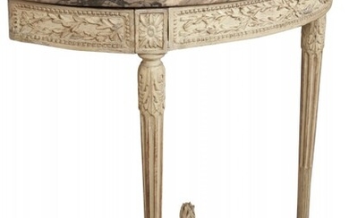 Louis XVI Marble Top Painted Wood Console
