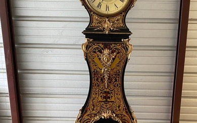 Louis XVI gilt bronze mounted Ebonized wood and Boulle style Marquetry grand father Clock