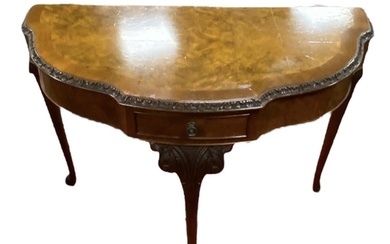 Lovely Quality Burr Walnut Demi Lune 1 Drawer Side Table 10...