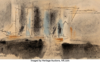 Lyonel Feininger (1871-1956), Four-Masted Sailing Ship in Dark Sea (1954)
