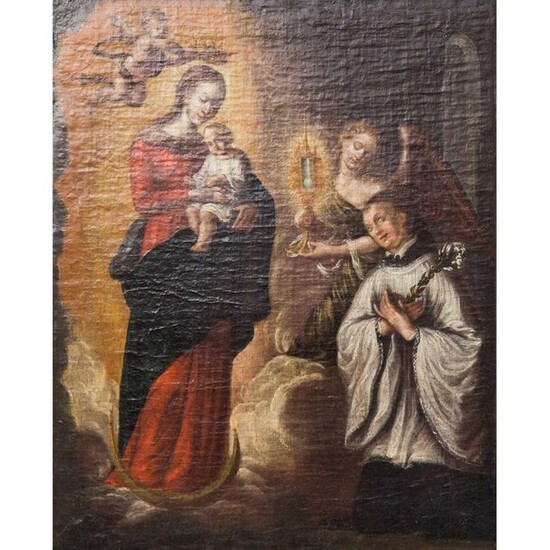 MALER des 18. Jh., "Anbetung der Maria mit Christuskind durch den Heiligen Antonius"