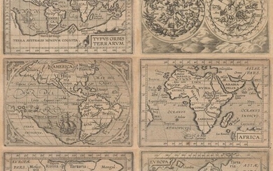 Matching Set from Miniature Ortelius Atlas, "[Lot of 6] Typus Orbis Terrarum [and] America [and] Africa [and] Asia [and] Europa [and] Globus Coelestis", Ortelius/Coignet