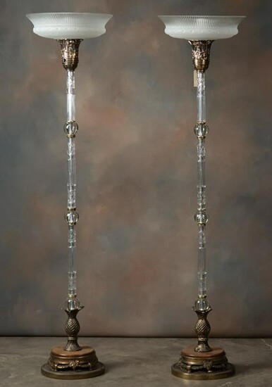 Matching pair of antique glass Torchiere Lamps on