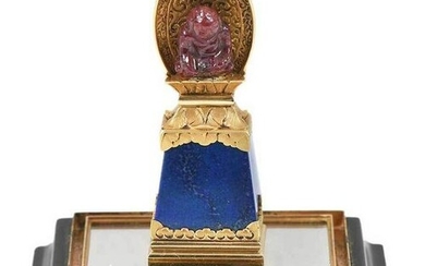 Miniature Carved Gold and Gemstone Buddha