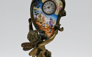 Miniature clock, Viennese enamel. Miniature clock made of copper...