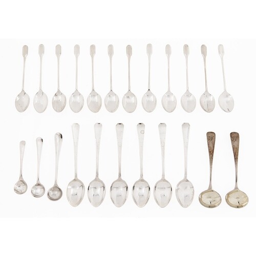 Miscellaneous English silver coffee and salt spoons, 20th c,...