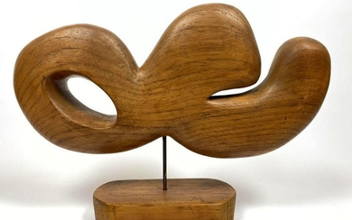 Modernist wood tabletop sculpture. Metal dowel. Not mar