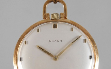 Montre-queue sur chaîne en or marquée Rexor, vers 1970, boîtier doré, mouvement avec 17 pierres,...