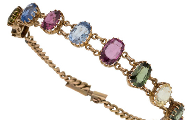Multi-Stone, Gold Bracelet The bracelet includes various colors of...