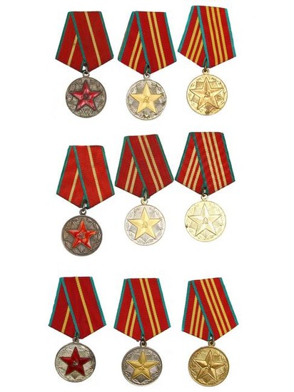 NINE RUSSIAN MEDALS FOR IRREPROACHABLE SERVICE
